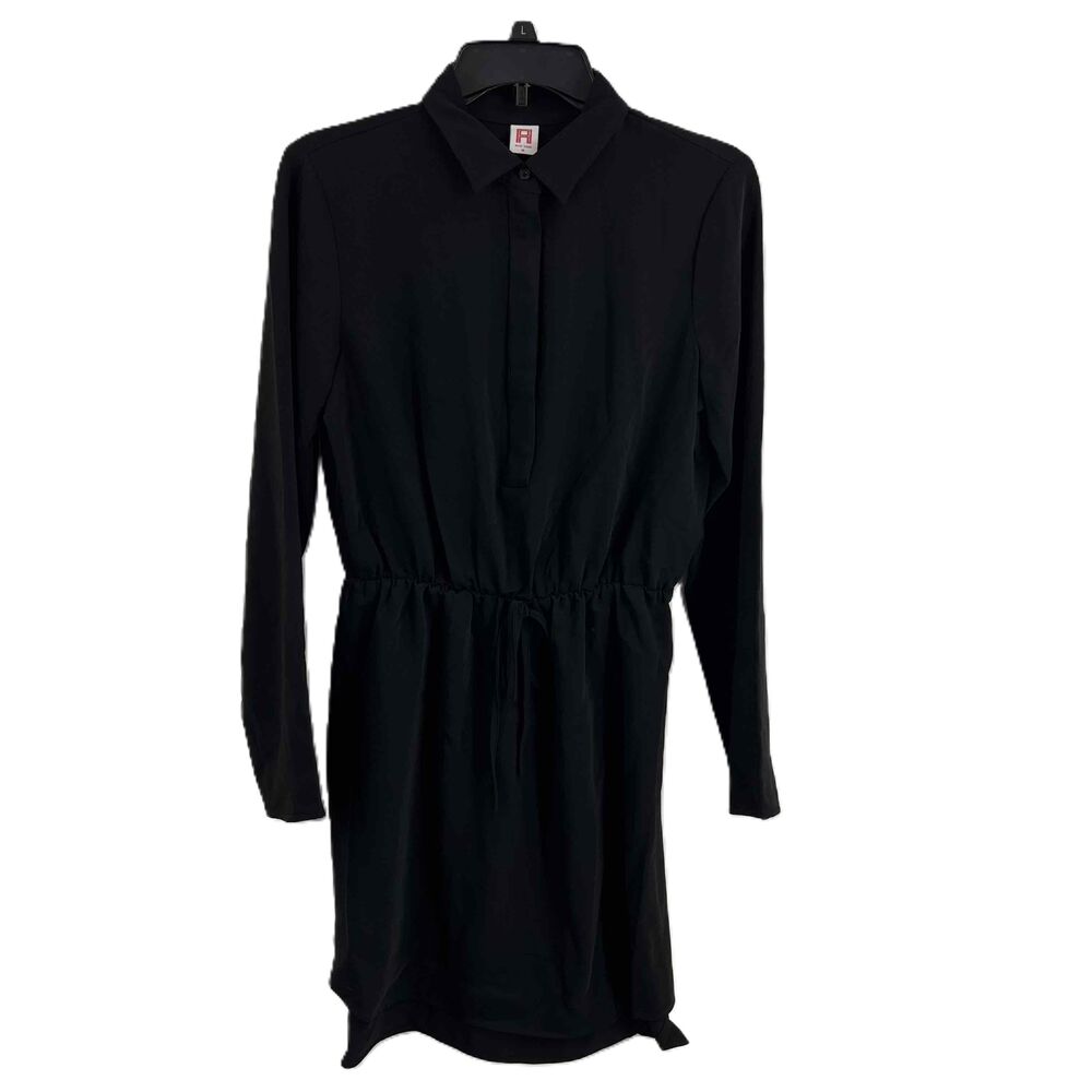 Amanda Uprichard Dress Black Button‎ Down Drawstring Waist Long Sleeve Small New